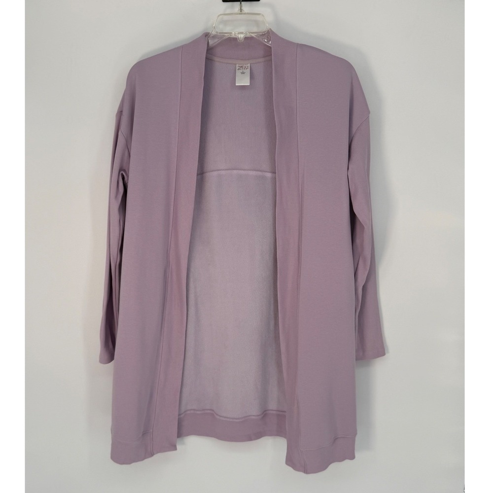 PBX Pro Lavender Fleece Lined Open Front Cardigan Pockets Purple L Chic 101-31 - Picture 2 of 10